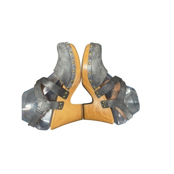 Korks Wendy Cross Strap Studded Platform Heeled Clogs Tan Denim Blue Size 7M - Picture 4 of 13